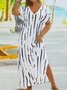 Plus Size Striped Short Sleeve V Neck Casual Dress