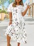 Plus Size Lace Floral Short sleeve Crew Neck Casual Short sleeve Woven Dress