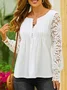 Plain Casual Patchwork lace Notched Tunic Top