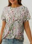 Jersey Floral Printed Casual Crew Neck T-Shirt