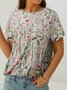 Jersey Floral Printed Casual Crew Neck T-Shirt