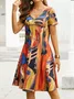 Boho Printed V Neck Floral Weaving Dress