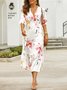 Casual Floral V Neck Short Sleeve Woven Dress