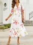 Casual Floral V Neck Short Sleeve Woven Dress