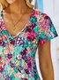 Women's Vacation Casual V Neck Floral Short Sleeve Midi Dress