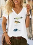 Feather Printed V Neck Casual T-Shirt