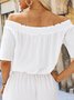 Boat Neck Loose Casual Solid White Wedding Maxi Short sleeve Woven Dress