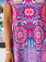 Women's Casual Tribal Hippie Printed Loosen Short Sleeve V Neck A-line Dress