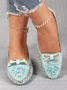 Elegant Applique Bowknot Decor Lace Split Joint Flat Shoes