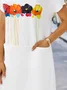 Women's Daily Weekend Casual Loose Crew Neck Floral Pockets Midi Short Sleeve Dress