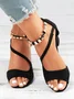 Beads Decor Chunky Heel Ankle Strap Sandals