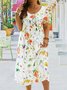 Plus Size Jersey Floral Crew Neck Vacation Dress