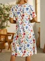 Floral Loosen Casual Short Sleeve Woven Dress