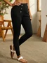 Casual Patchwork Button Tight Plain Leggings