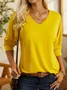 Women Plain Casual Jersey Pullover Standard Long sleeve Regular T-shirt
