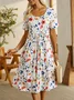 Floral Loosen Casual Short Sleeve Woven Dress