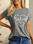 Casual Crew Neck Short Sleeve Loose Text Letters T-Shirt