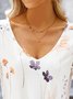 Floral V Neck Lace Casual T-Shirt