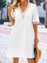 Plain Casual V Neck Cotton Dress