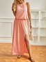 Sleeveless Holiday Solid Round Neck Long Weaving Dress