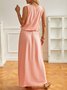 Sleeveless Holiday Solid Round Neck Long Weaving Dress