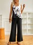 Color Block Floral Print Tank And Wide Leg Pants Set