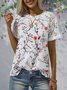 Lace Crew Neck Floral Casual Shirt