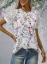 Lace Crew Neck Floral Casual Shirt