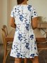 Women Mini Dress Summer Floral Print Short Sleeve Comfy Casual Short Dress