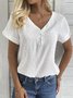 Casual Buckle Plain V Neck Shirt