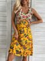 Floral Sleeveless V Neck Casual Tunic Dress