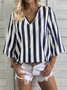 Striped V Neck Printing Casual Shirt