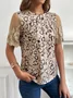 Geometric Lace Short Sleeve Crew Neck Casual Tunic Shirt