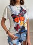 Casual Crew Neck Butterfly Loosen Short Sleeve T-Shirt