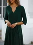 V Neck Plain Casual Ruched Dress