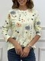 Women Floral Print Casual Crew neck Long Sleeve T-Shirt