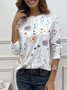 Women Floral Print Casual Crew neck Long Sleeve T-Shirt