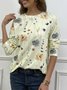 Women Floral Print Casual Crew neck Long Sleeve T-Shirt