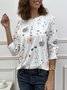 Women Floral Print Casual Crew neck Long Sleeve T-Shirt