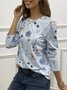 Women Floral Print Casual Crew neck Long Sleeve T-Shirt