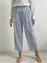 Striped Casual Loose Button Detail Pocket Pant