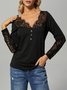 Elegant Plain V Neck Long Sleeve T-shirt