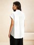 Shirt Collar Short Sleeve Plain Regular Loose Blouse For Women