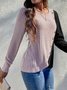 Crew Neck Long Sleeve Color Block Buttoned Regular Micro-Elasticity Loose Blouse For Women