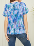 Casual Floral Print Cut Out Twist Detail Sleeve V Neck T-Shirt