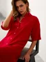 Women Plain Shirt Collar Half Sleeve Comfy Casual Maxi Dress