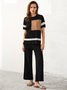 Women Color Block Crew Neck Half Sleeve Comfy Casual Top With Pants Two-Piece Set