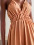 Women Plain Spaghetti Gallus Comfy Vacation Ruched Maxi Dress