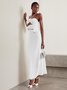 Women Plain Halter Sleeveless Comfy Vacation Ruched Maxi Dress