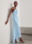 Women Plain Halter Sleeveless Comfy Vacation Applique Maxi Dress